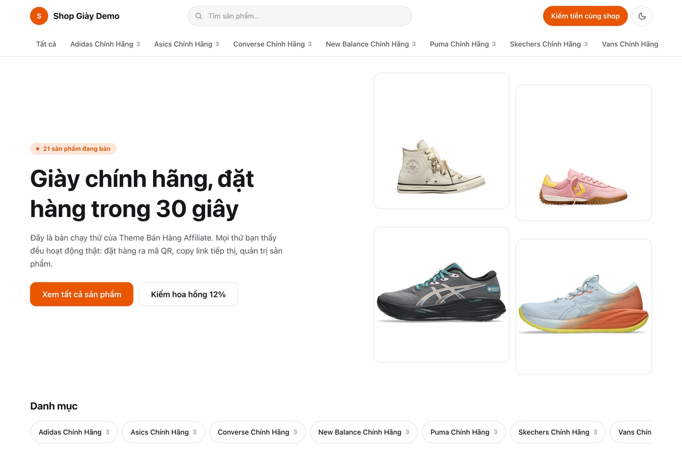 Trang chủ — khối mở đầu, danh mục và sản phẩm nổi bật